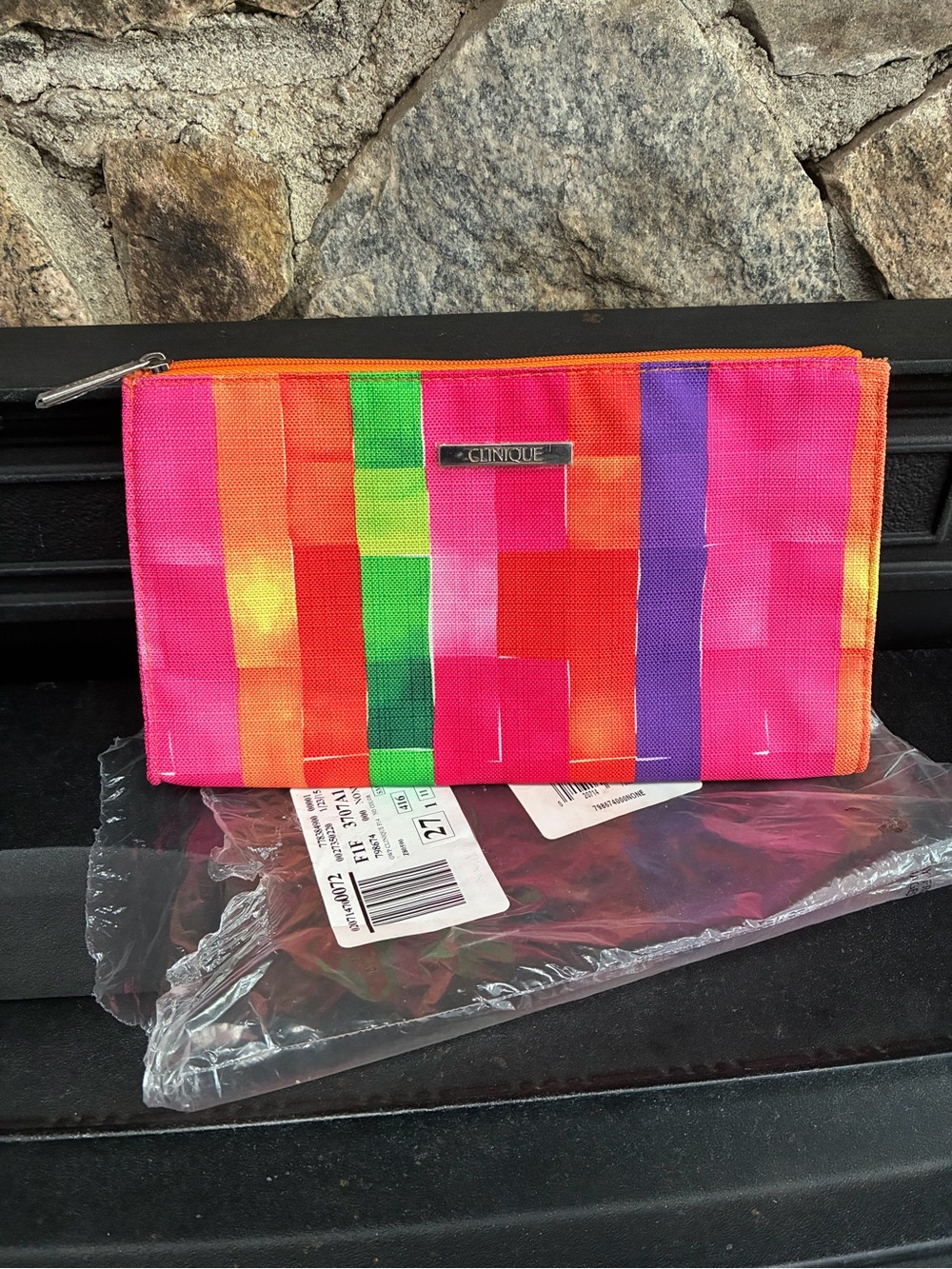 Clinique Bright and Fun Pattern Zip Up Makeup Bag Cosmetic Case Brand New